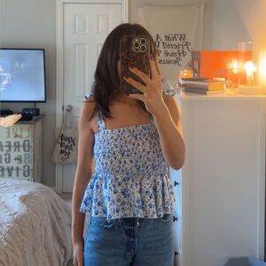 SHEIN Blue Floral Peplum Top